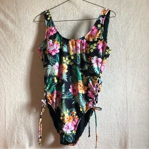 Tropical one piece swimsuit womens